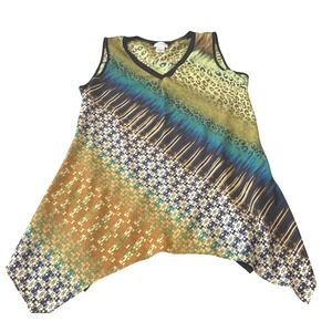 Allison Taylor Womens Large High-Low BoHo Sleeveless Sharkbite Hem Tunic Top